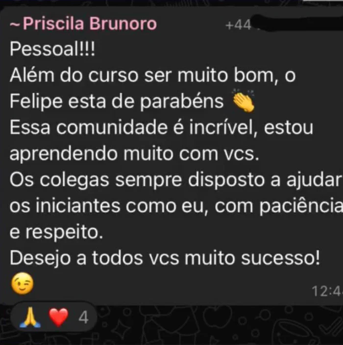 Print da mensagem de Priscila B.: Essa comunidade é incrível.